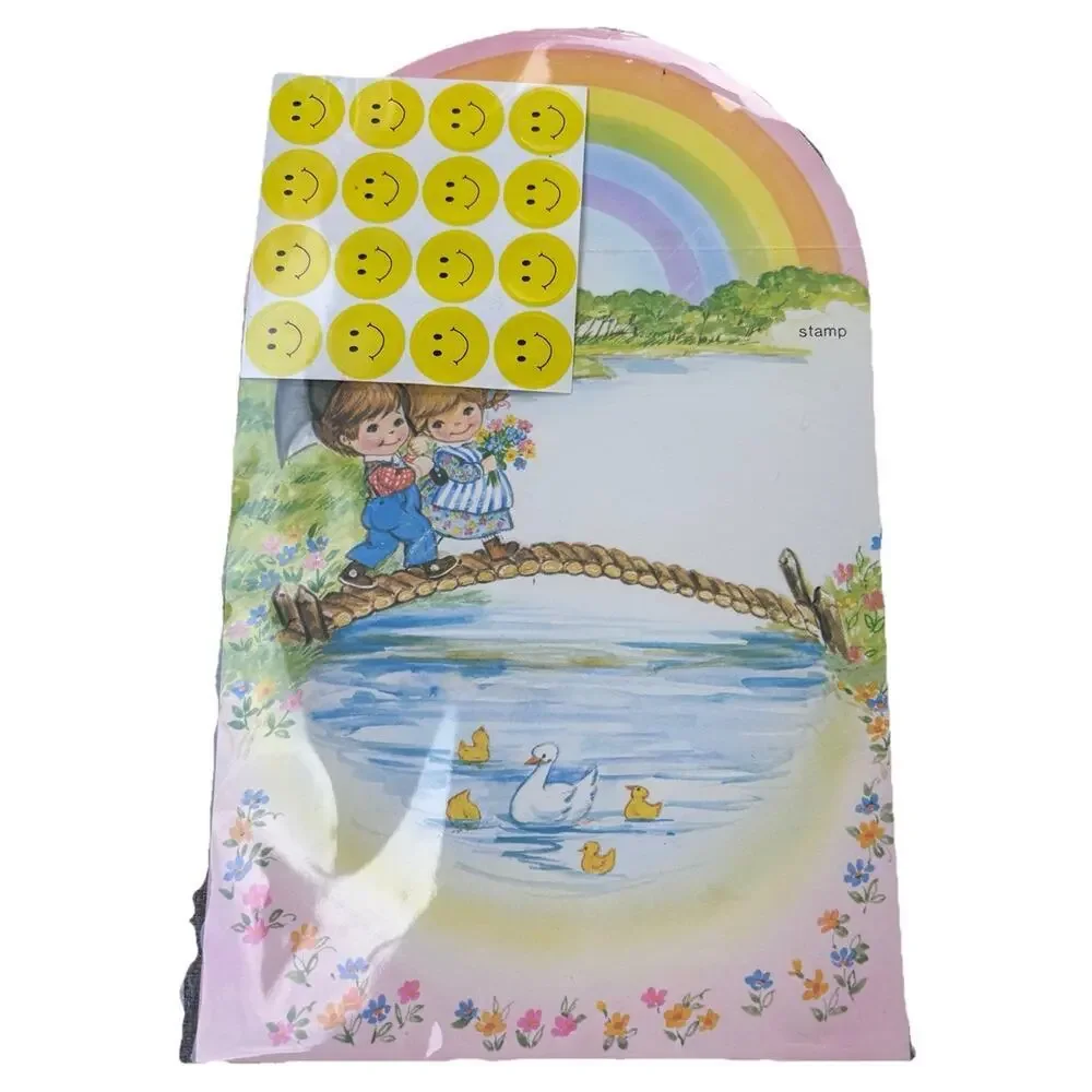 Little Rainbows Fold & Seal Card/Envelopes Vintage New Old Stock